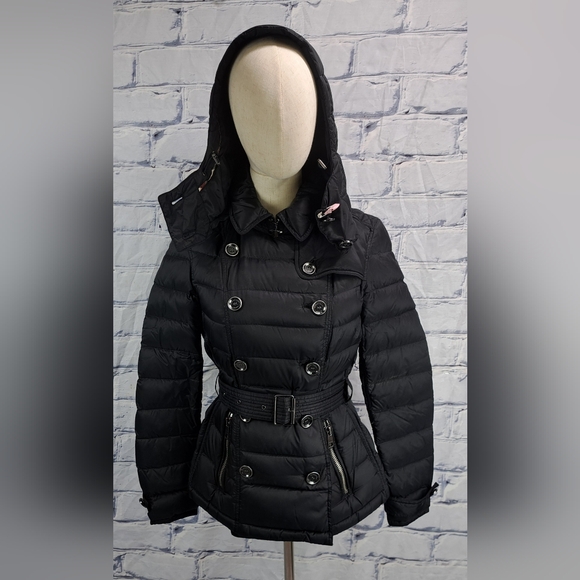 Burberry Jackets & Blazers - Burberry Women's Puffer Winter Jacket Grey Goose Down Fill Black Hooded Small